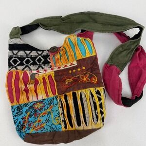 Rising International Patchwork Crossbody Bag Multicolor Boho Hippie Folk